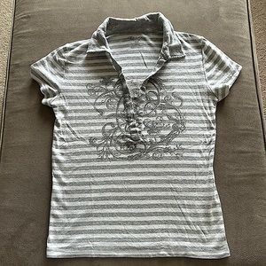 Faded Glory glittery gray & white with lace inset.  Y2K